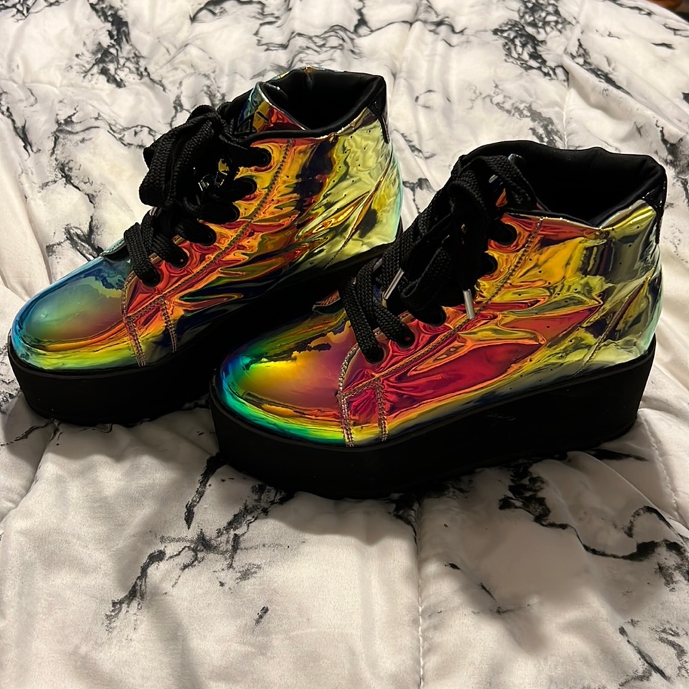 YRU Iridescent Rainbow Platform Sneakers